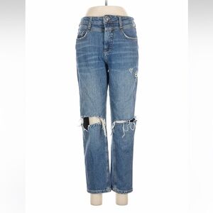 Pilcro Blue Distressed Straight-Leg Jeans
